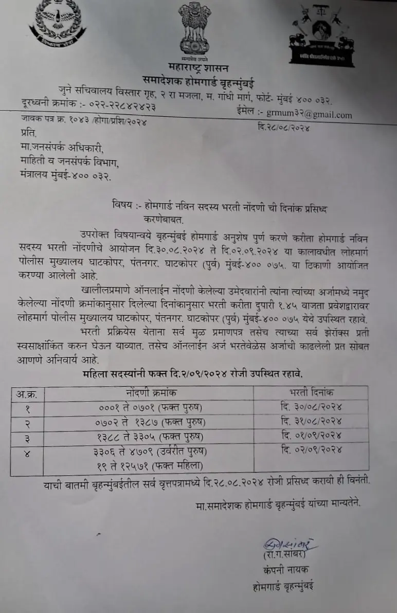 Maharashtra Homeguard Ground Physical Test Start Date